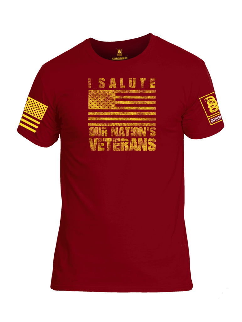 Battleraddle I Salute Our Nations Veterans Yellow Sleeve Print Mens Cotton Crew Neck T Shirt