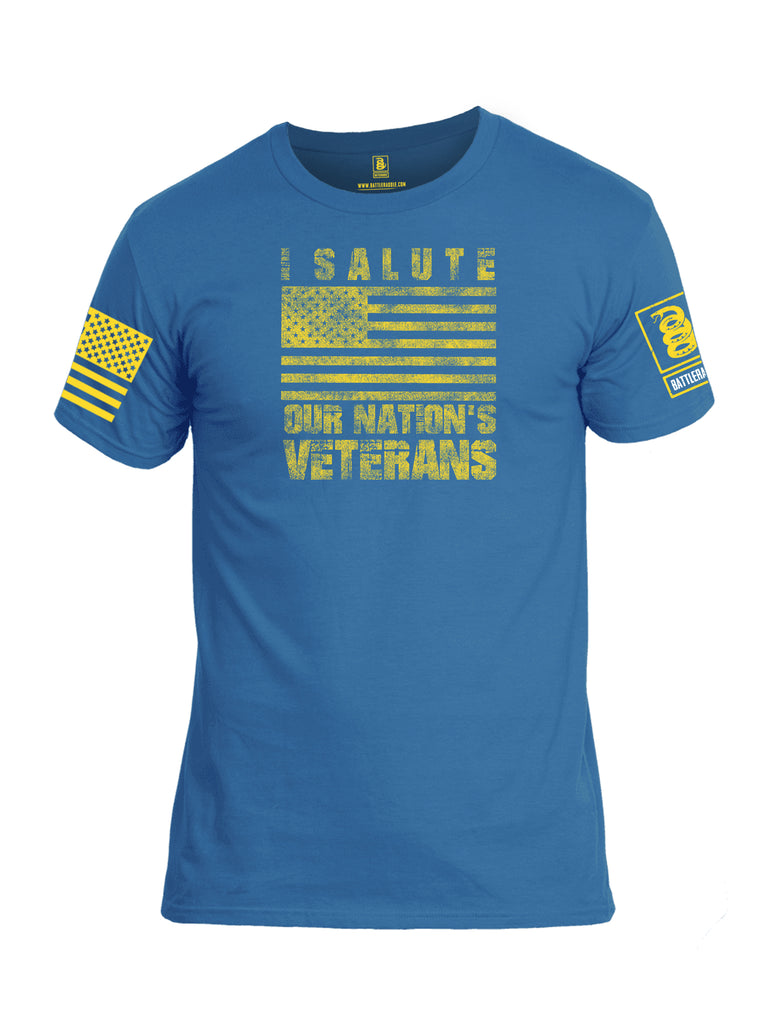 Battleraddle I Salute Our Nations Veterans Yellow Sleeve Print Mens Cotton Crew Neck T Shirt