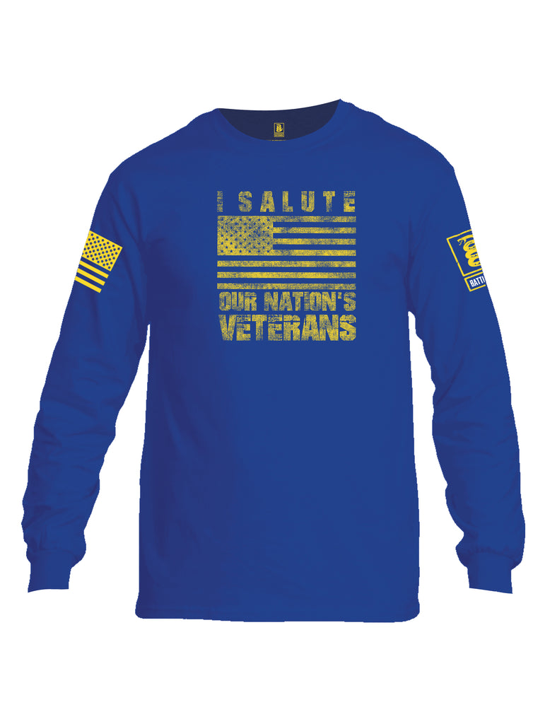 Battleraddle I Salute Our Nations Veterans Yellow Sleeve Print Mens Cotton Long Sleeve Crew Neck T Shirt