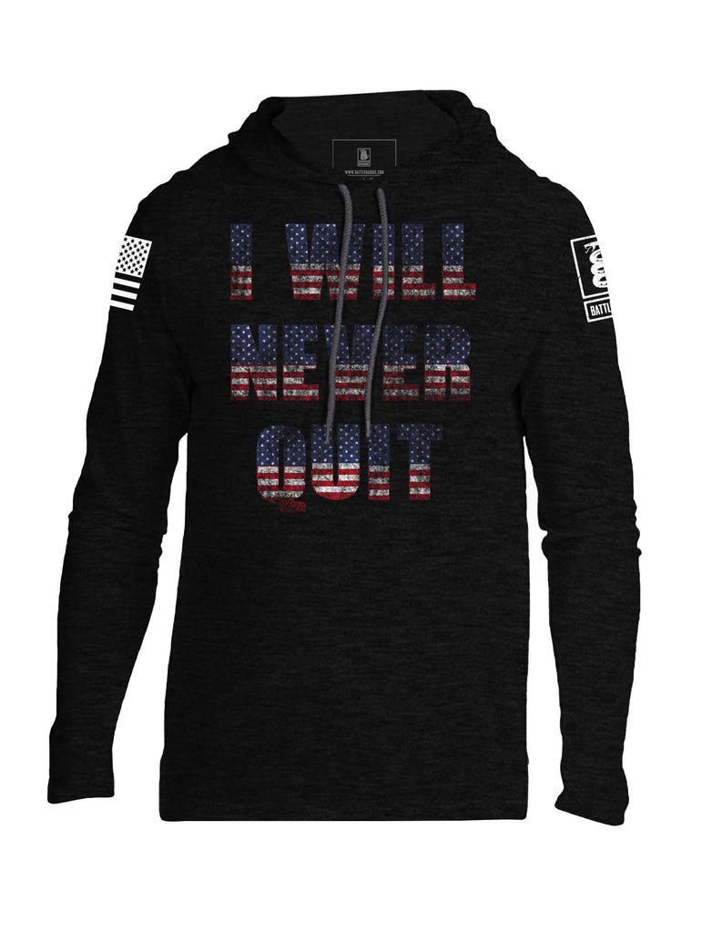 Battleraddle I Will Never Quit Mens Thin Cotton Lightweight Hoodie