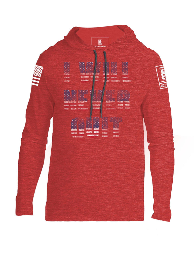 Battleraddle I Will Never Quit Mens Thin Cotton Lightweight Hoodie