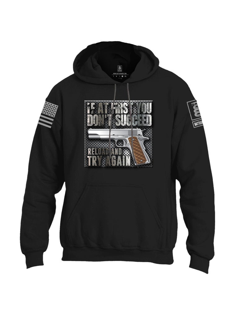 Battleraddle If At First You Don't Succeed Reload And Try Again Grey Sleeve Print Mens Blended Hoodie With Pockets