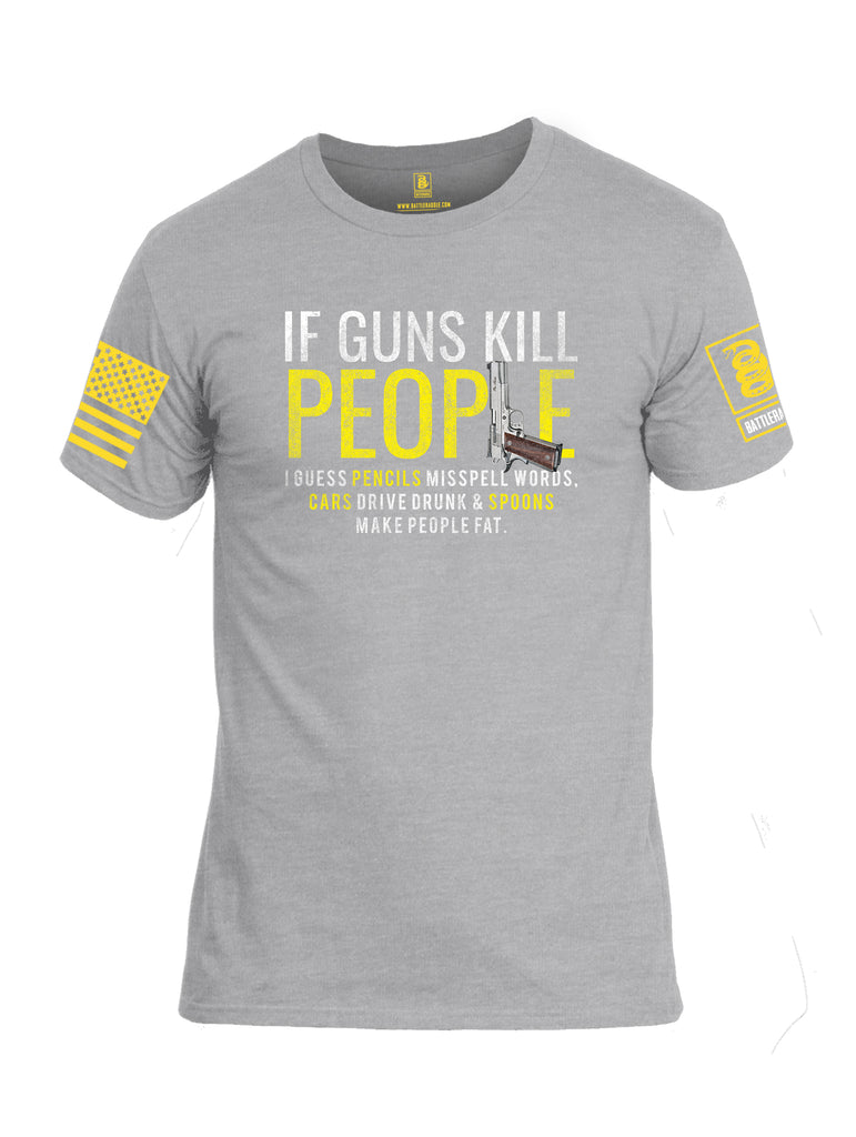 Battleraddle If Guns Kill People Yellow Sleeve Print Mens Cotton Crew Neck T Shirt