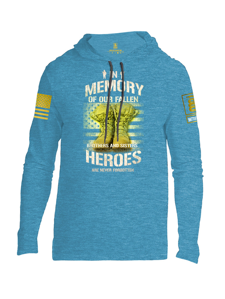 Battleraddle In Memory Of Our Fallen Brothers And Sisters Heroes Are Never Forgotten Brass Sleeve Print Mens Thin Cotton Lightweight Hoodie
