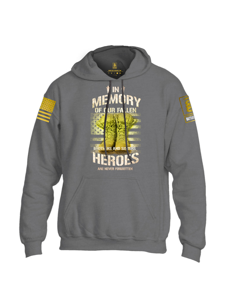 Battleraddle In Memory Of Our Fallen Brothers And Sisters Heroes Are Never Forgotten Brass Sleeve Print Mens Blended Hoodie With Pockets