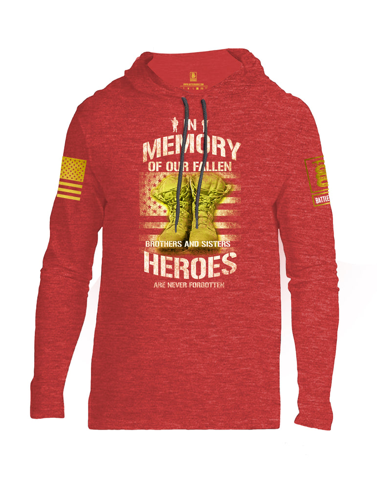 Battleraddle In Memory Of Our Fallen Brothers And Sisters Heroes Are Never Forgotten Brass Sleeve Print Mens Thin Cotton Lightweight Hoodie