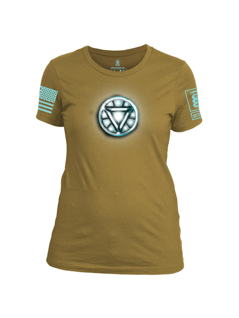 Battleraddle Iron Stark Chest ARC Reactor Light Blue Sleeve Print Womens Cotton Crew Neck T Shirt