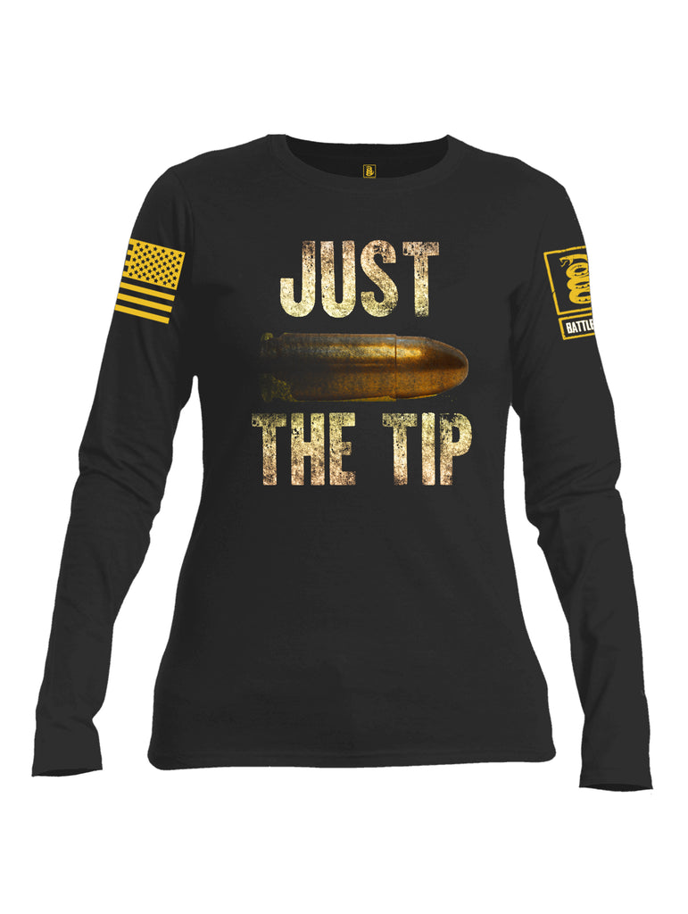 Battleraddle Just The Tip Big Bullet Brass Sleeve Print Womens Cotton Long Sleeve Crew Neck  T Shirt