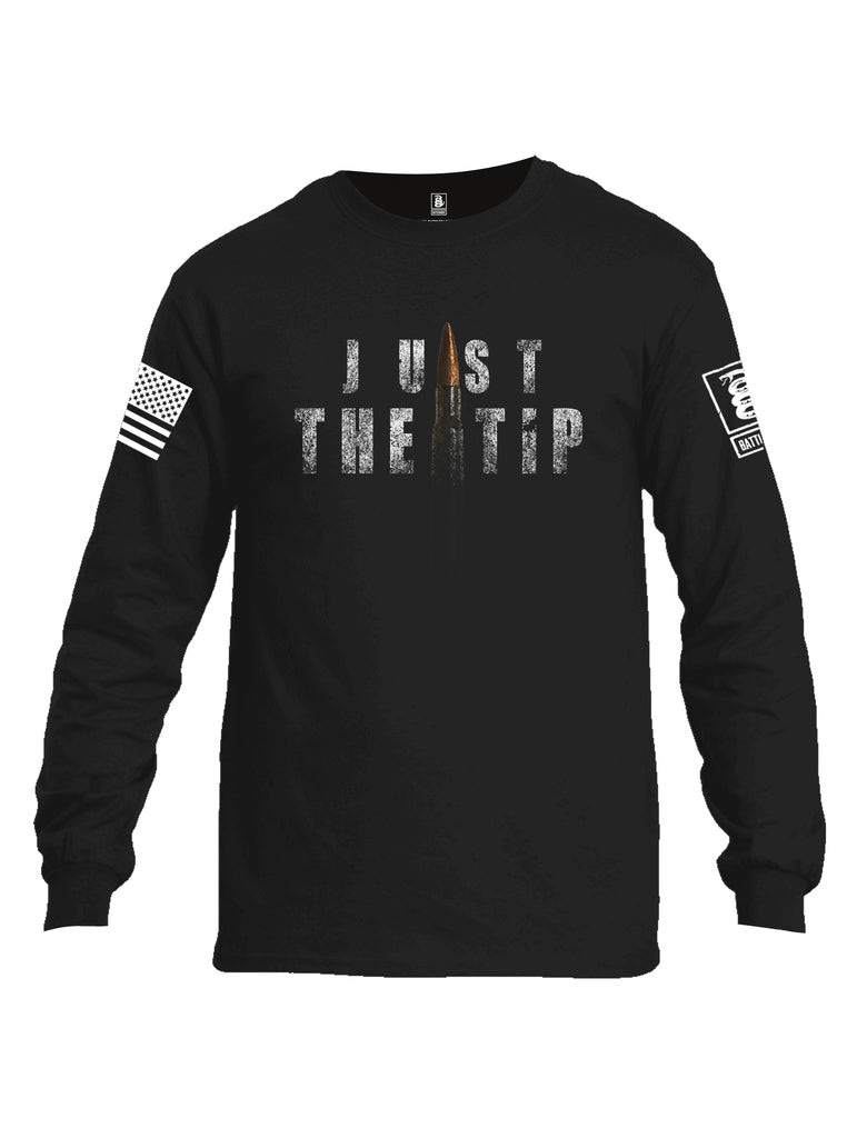 Battleraddle Just The Tip White Sleeve Print Mens Cotton Long Sleeve Crew Neck T Shirt