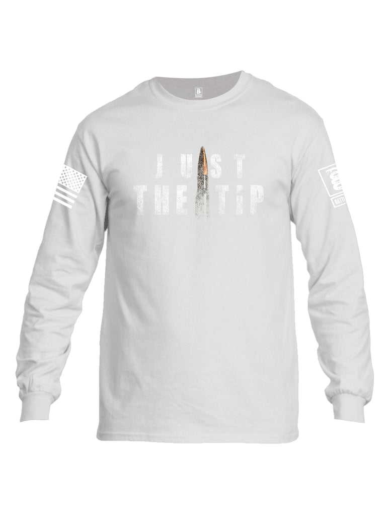 Battleraddle Just The Tip White Sleeve Print Mens Cotton Long Sleeve Crew Neck T Shirt