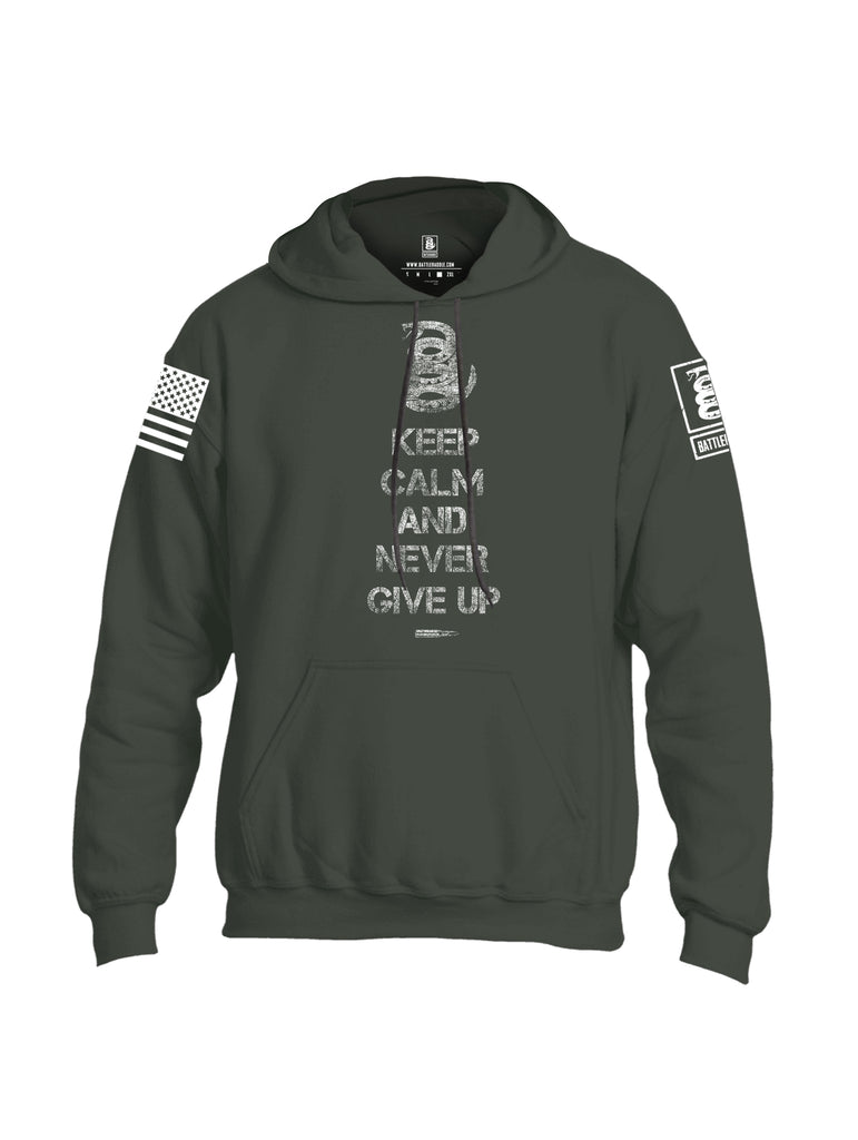 Battleraddle Keep Calm And Never Give Up White Sleeve Print Mens Blended Hoodie With Pockets