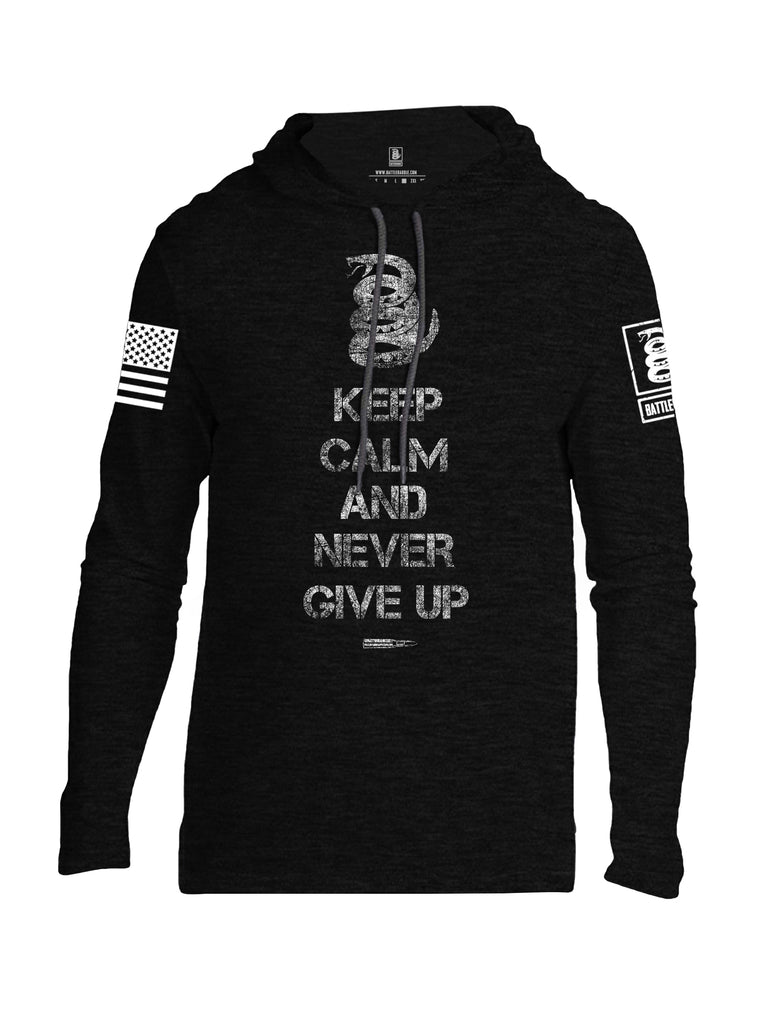 Battleraddle Keep Calm And Never Give Up White Sleeve Print Mens Thin Cotton Lightweight Hoodie