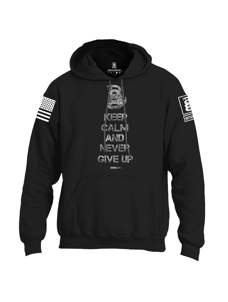 Battleraddle Keep Calm And Never Give Up White Sleeve Print Mens Blended Hoodie With Pockets