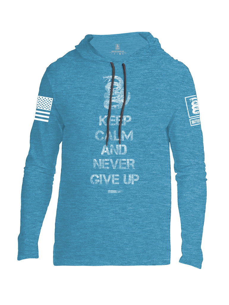 Battleraddle Keep Calm And Never Give Up White Sleeve Print Mens Thin Cotton Lightweight Hoodie