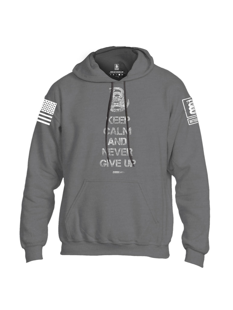 Battleraddle Keep Calm And Never Give Up White Sleeve Print Mens Blended Hoodie With Pockets