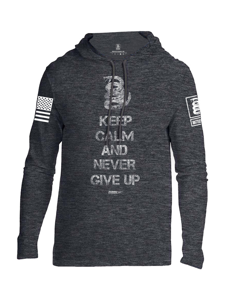 Battleraddle Keep Calm And Never Give Up White Sleeve Print Mens Thin Cotton Lightweight Hoodie