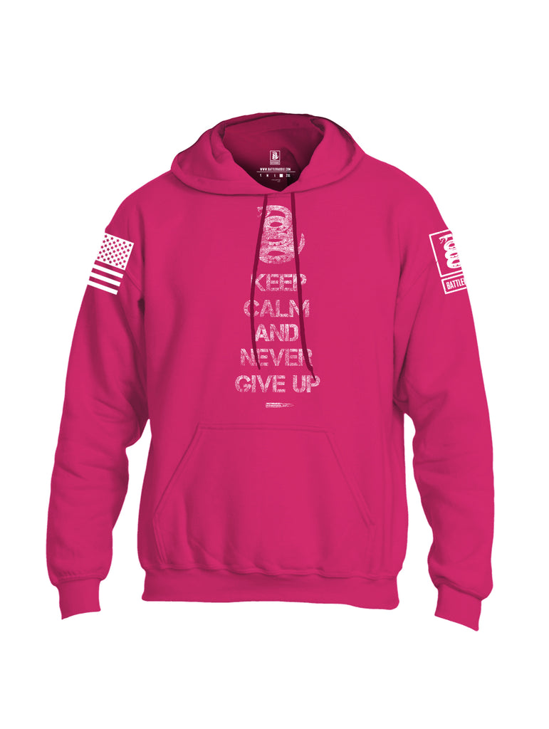 Battleraddle Keep Calm And Never Give Up White Sleeve Print Mens Blended Hoodie With Pockets
