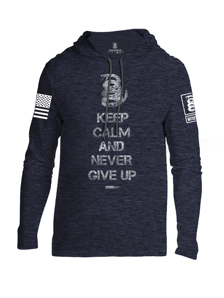 Battleraddle Keep Calm And Never Give Up White Sleeve Print Mens Thin Cotton Lightweight Hoodie