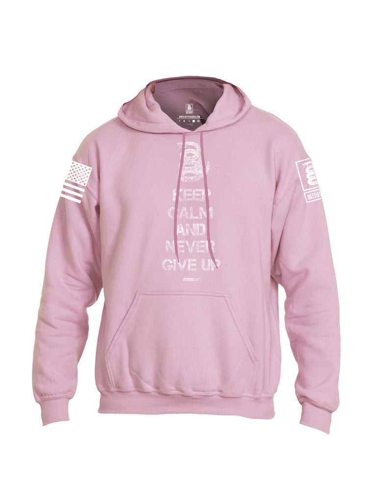 Battleraddle Keep Calm And Never Give Up White Sleeve Print Mens Blended Hoodie With Pockets