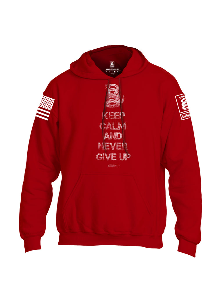 Battleraddle Keep Calm And Never Give Up White Sleeve Print Mens Blended Hoodie With Pockets