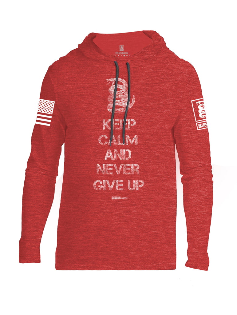 Battleraddle Keep Calm And Never Give Up White Sleeve Print Mens Thin Cotton Lightweight Hoodie