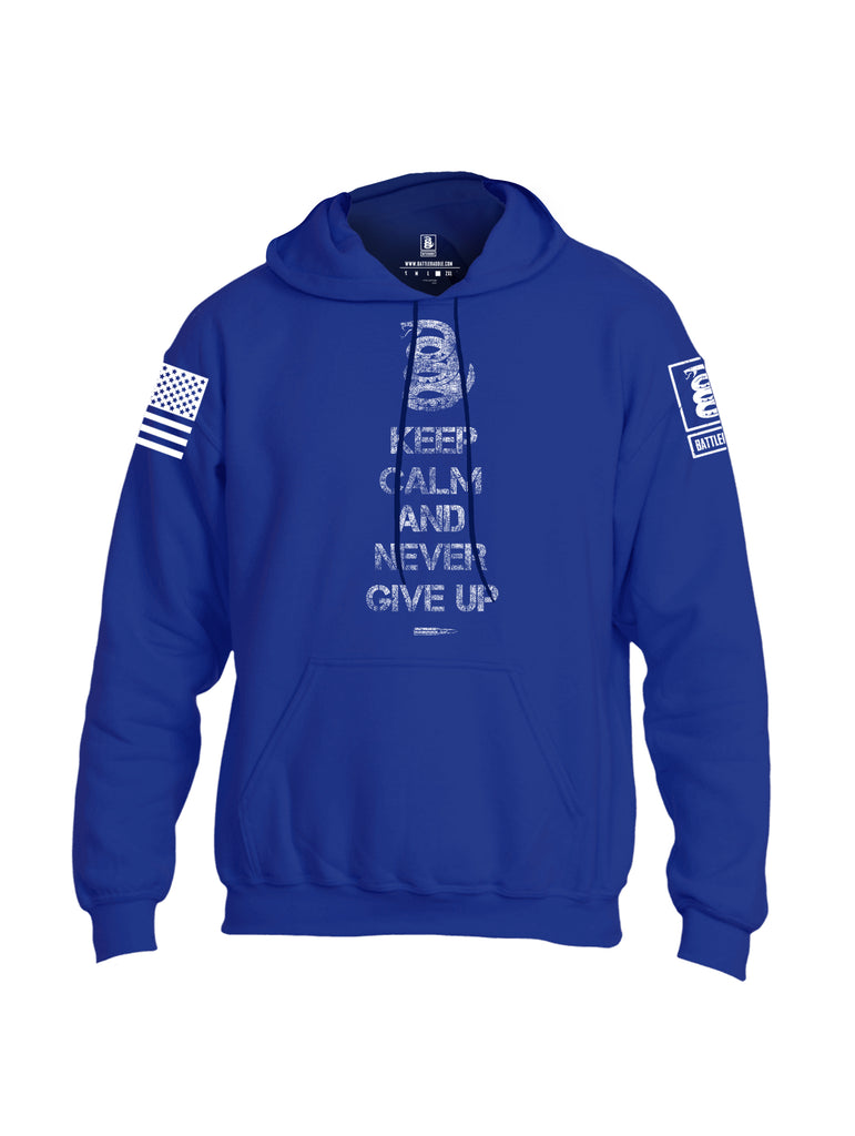 Battleraddle Keep Calm And Never Give Up White Sleeve Print Mens Blended Hoodie With Pockets