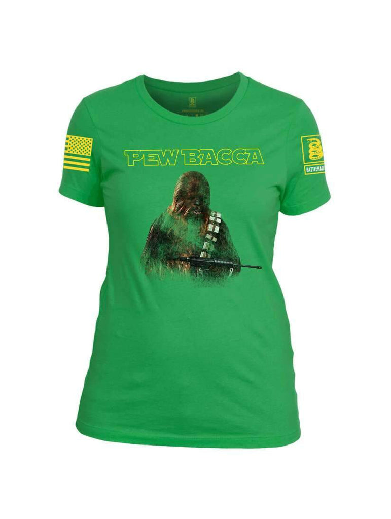 Battleraddle Pew Bacca Yellow Sleeve Print Womens Cotton Crew Neck T Shirt shirt|custom|veterans|Apparel-Womens T Shirt-cotton