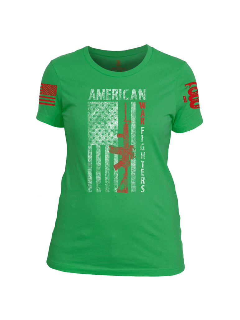 Battleraddle American War Fighters Red Sleeve Print Womens Cotton Crew Neck T Shirt - Battleraddle® LLC