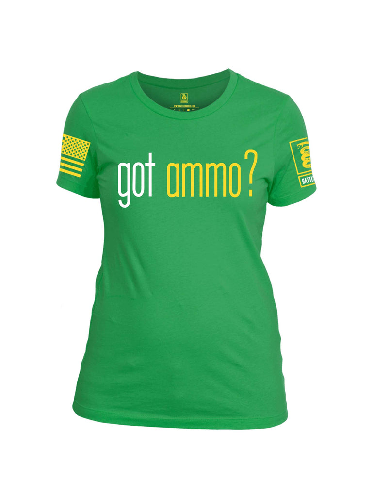 Battleraddle Got Ammo? Yellow Sleeve Print Womens Cotton Crew Neck T Shirt