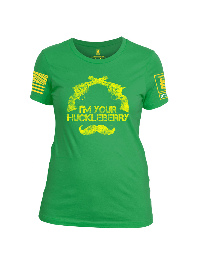 Battleraddle I'm Your Huckleberry Yellow Sleeve Print Womens Cotton Crew Neck T Shirt