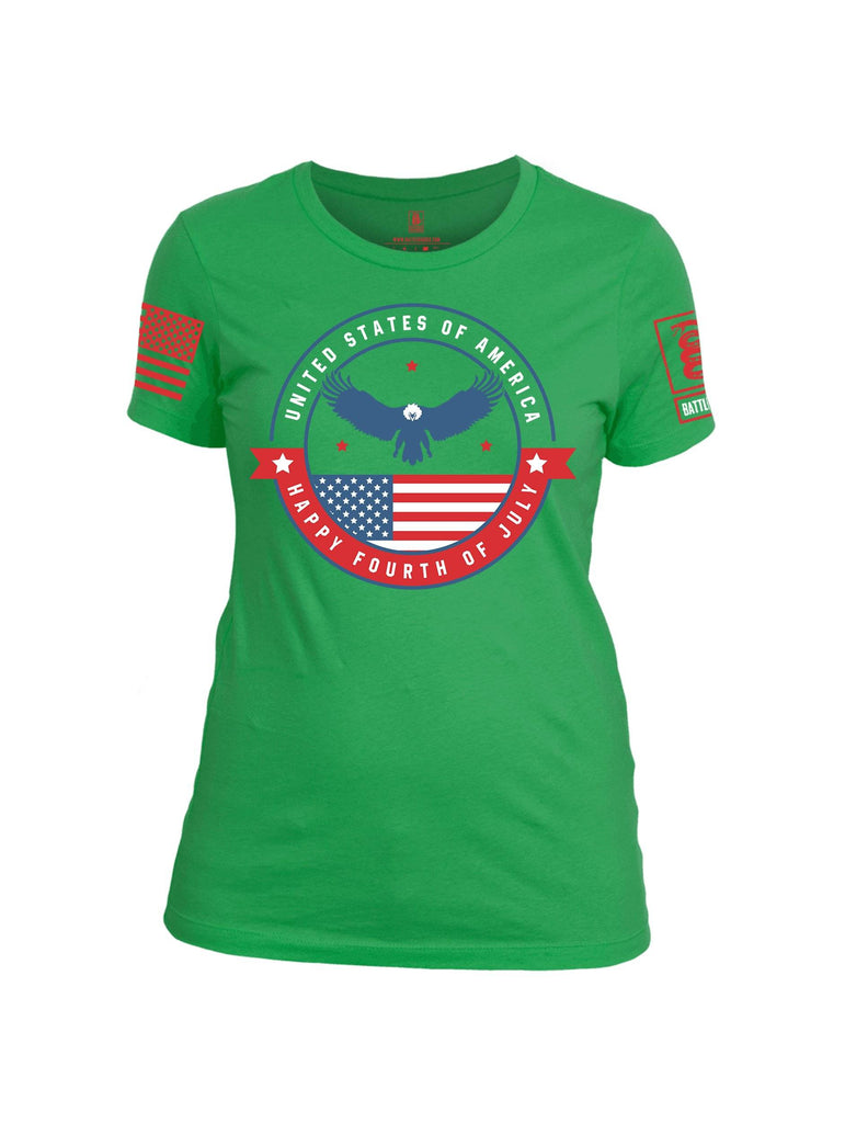 Battleraddle USA Happy Fourth of July Red Sleeve Print Womens Cotton Crew Neck T Shirt shirt|custom|veterans|Apparel-Womens T Shirt-cotton