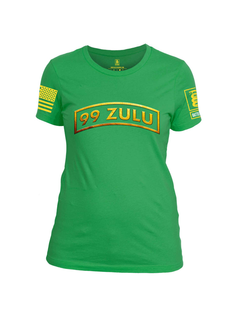 Battleraddle 99 Zulu Yellow Sleeve Print Womens Cotton Crew Neck T Shirt