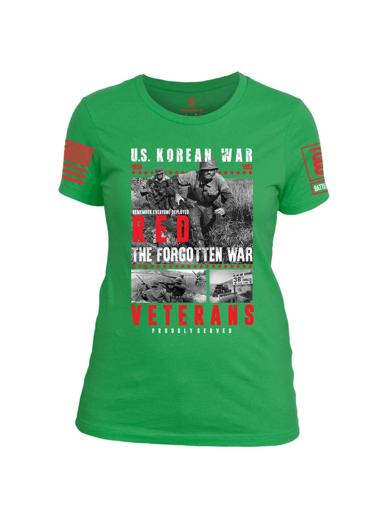 Battleraddle US Korean War RED Remember Everyone Deployed The Forgotten War Veterans Proudly Served Red Sleeve Print Womens Cotton Crew Neck T Shirt shirt|custom|veterans|Apparel-Womens T Shirt-cotton