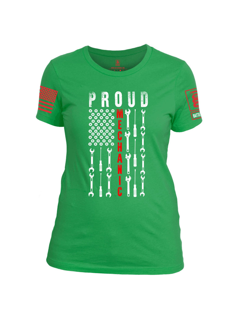 Battleraddle Proud Mechanic Red Sleeve Print Womens Cotton Crew Neck T Shirt