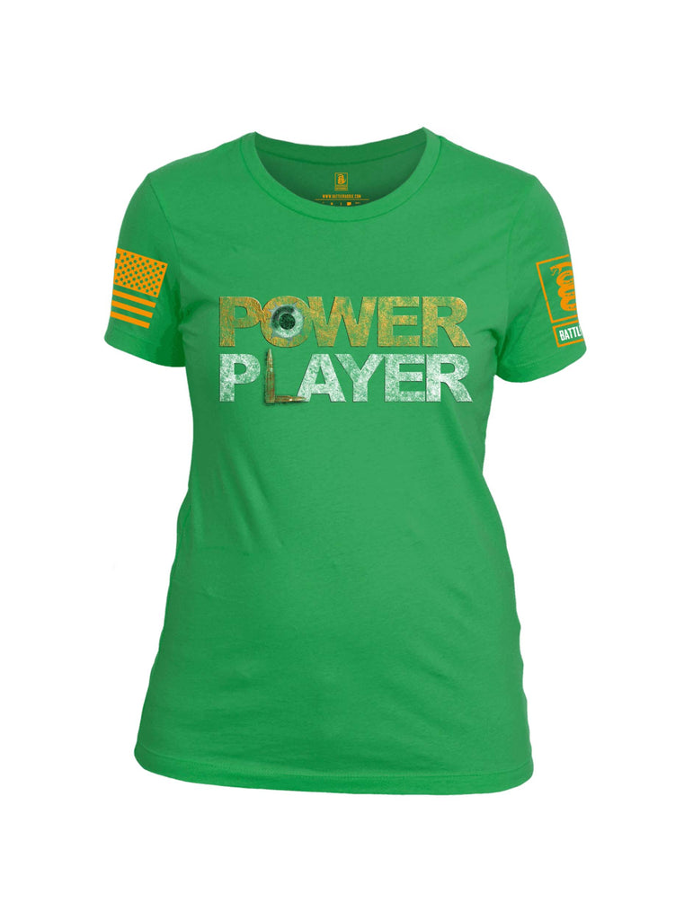 Battleraddle Power Player Orange Sleeve Print Womens Cotton Crew Neck T Shirt
