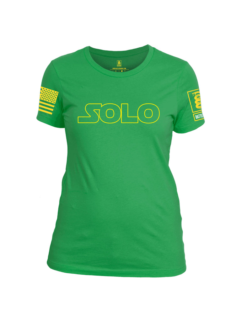 Battleraddle Solo Yellow Sleeve Print Womens Cotton Crew Neck T Shirt