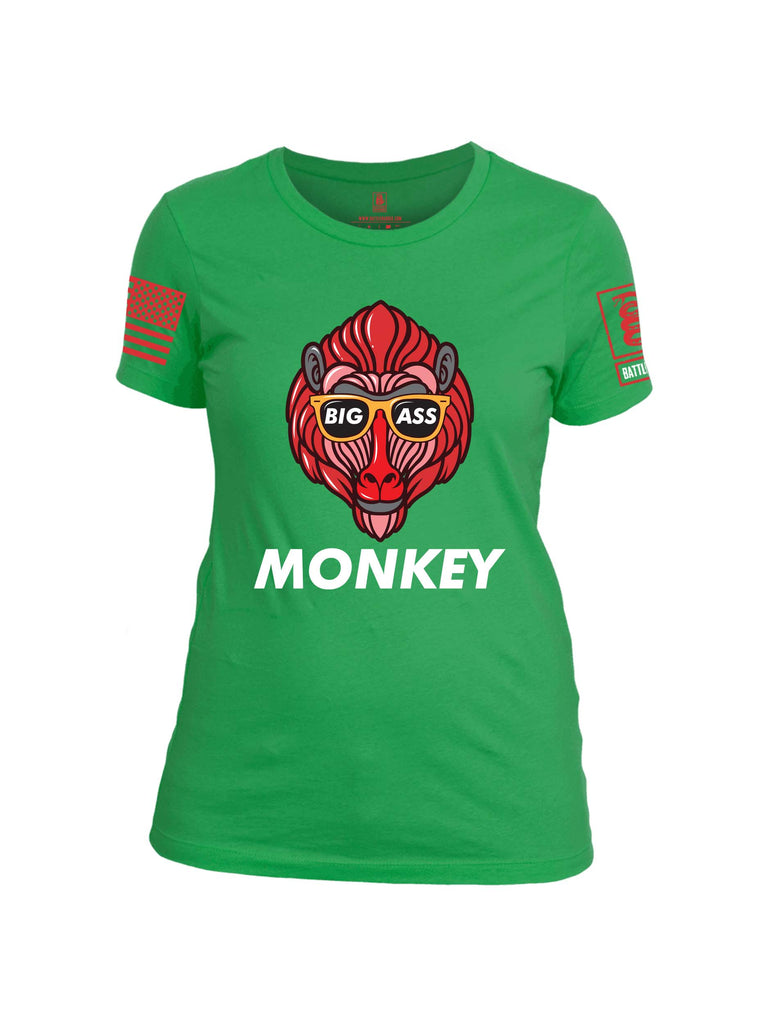 Battleraddle Big Ass Monkey Red Sleeve Print Womens Cotton Crew Neck T Shirt