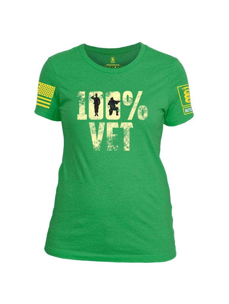 Battleraddle 100% VET Yellow Sleeve Print Womens Cotton Crew Neck T Shirt shirt|custom|veterans|Apparel-Womens T Shirt-cotton