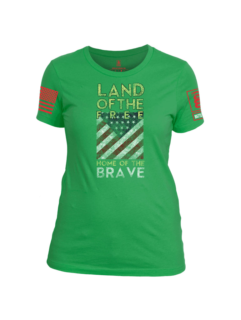 Battleraddle Land Of The Free Home Of The Brave Red Sleeve Print Womens Cotton Crew Neck T Shirt