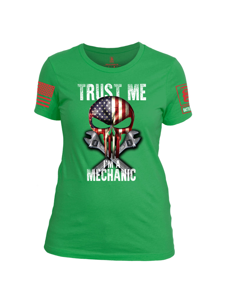Battleraddle Trust Me I'm A Mechanic Red Sleeve Print Womens Cotton Crew Neck T Shirt