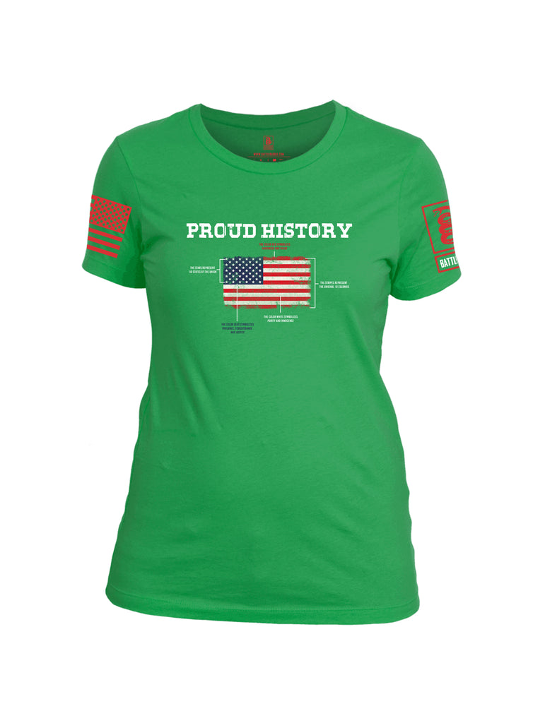 Battleraddle Proud History Red Sleeve Print Womens Cotton Crew Neck T Shirt