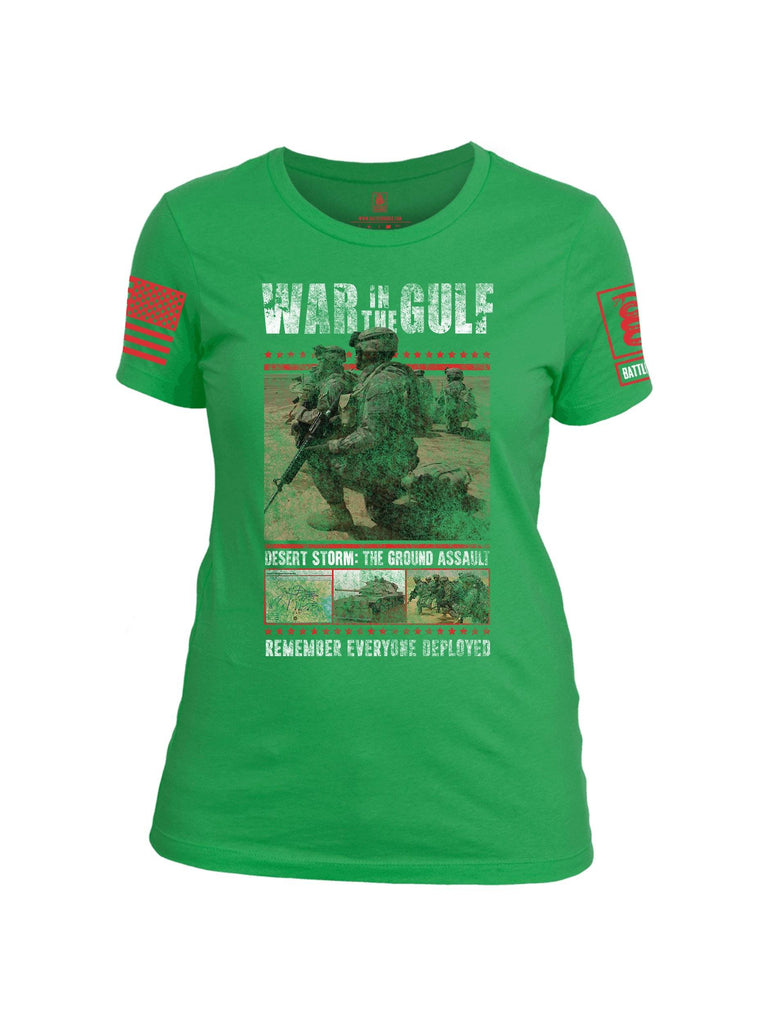 Battleraddle War In The Gulf Desert Storm The Ground Assault Remember Everyone Deployed Red Sleeve Print Womens Cotton Crew Neck T Shirt shirt|custom|veterans|Apparel-Womens T Shirt-cotton