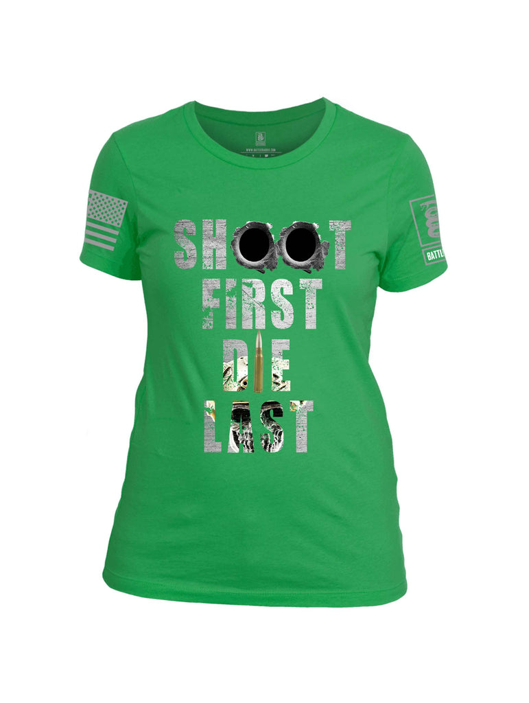 Battleraddle Shoot First Die Last Grey Sleeve Print Womens Cotton Crew Neck T Shirt