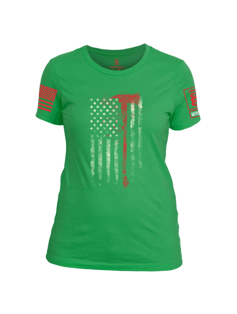 Battleraddle Firefighter Axe USA Flag Red Sleeve Print Womens Cotton Crew Neck T Shirt shirt|custom|veterans|Apparel-Womens T Shirt-cotton