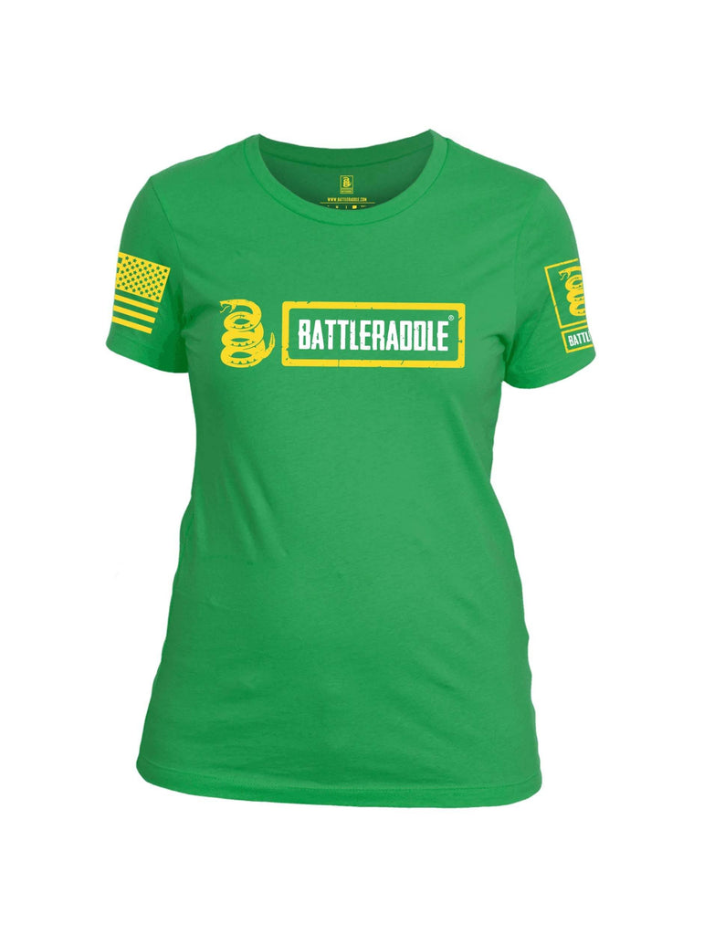 Battleraddle Original Design Logo V1 Yellow Sleeve Print Womens Cotton Crew Neck T Shirt shirt|custom|veterans|Apparel-Womens T Shirt-cotton