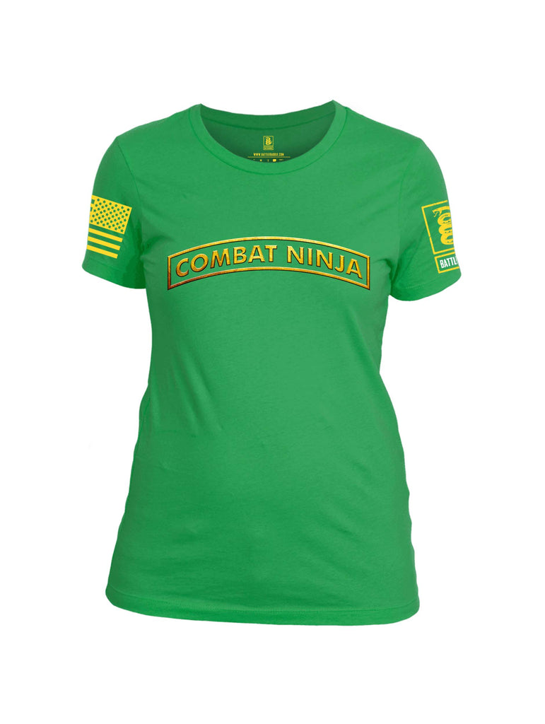Battleraddle Combat Ninja Yellow Sleeve Print Womens Cotton Crew Neck T Shirt