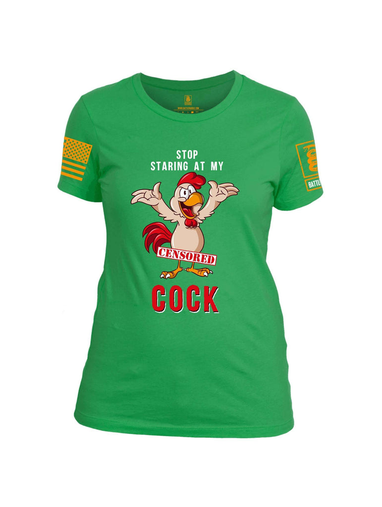 Battleraddle Stop Staring At My Censored Cock Orange Sleeve Print Womens Cotton Crew Neck T Shirt shirt|custom|veterans|Apparel-Womens T Shirt-cotton