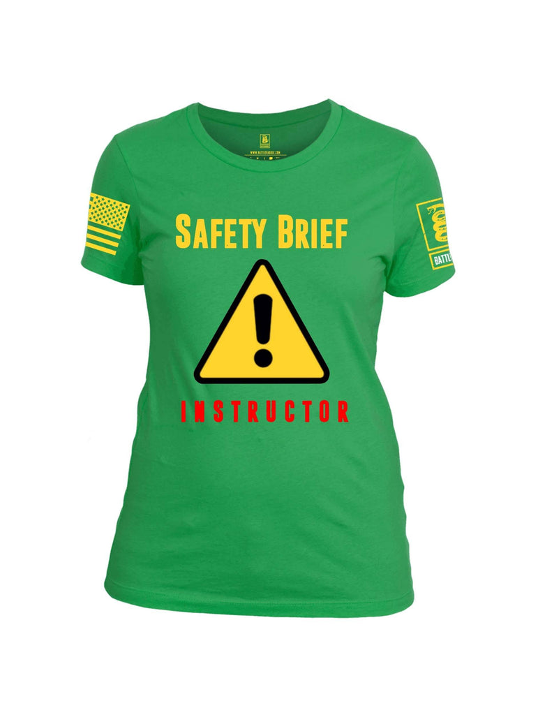 Battleraddle Safety Brief Instructor Yellow Sleeve Print Womens Cotton Crew Neck T Shirt shirt|custom|veterans|Apparel-Womens T Shirt-cotton