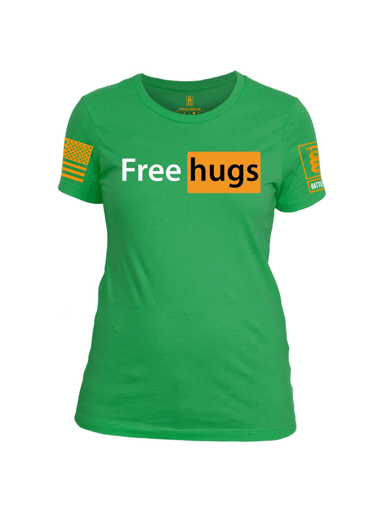 Battleraddle Free Hugs Orange Sleeve Print Womens Cotton Crew Neck T Shirt shirt|custom|veterans|Apparel-Womens T Shirt-cotton