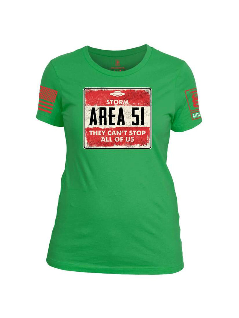 Battleraddle Storm Area 51 They Can't Stop All Of Us Red Sleeve Print Womens Cotton Crew Neck T Shirt